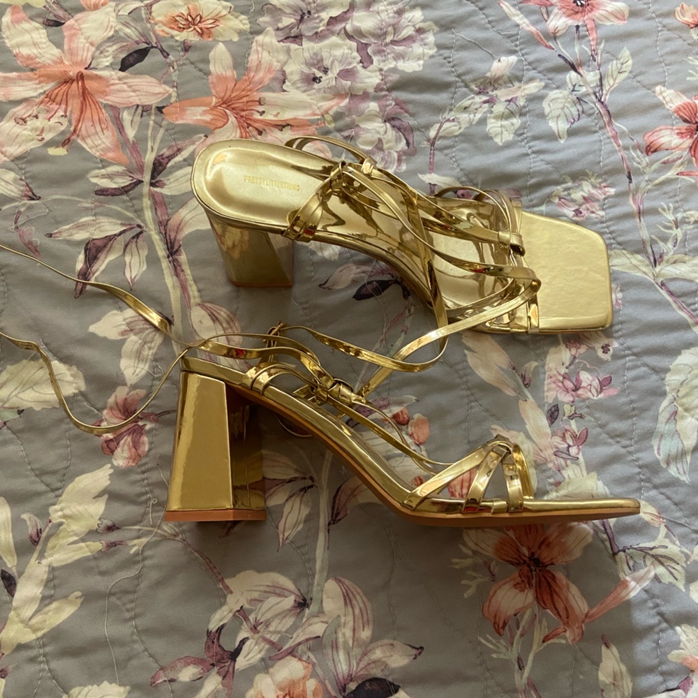PrettyLittleThing Gold Strappy Heels